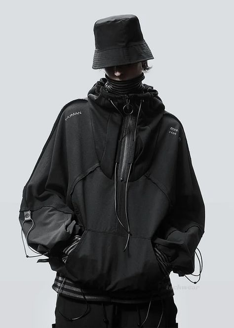 Shop Techwear Hoodie - Affordabel Function Hoodie - X Jacket Back View, Techwear Hoodie, Black Techwear, Techwear Jacket, Hood Design, Goth Clothes, Techwear Fashion, Reflective Jacket, Technical Clothing