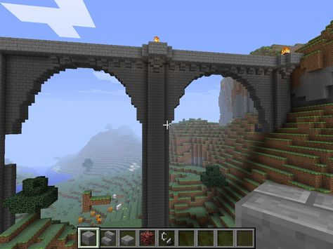 medieval minecraft bridge!! I did a castle building project for school and my teacher let me do it on minecraft and the bridge looked similar to this!!!! Minecraft Large Bridge Ideas, Giant Bridge Minecraft, Huge Bridge Minecraft, Minecraft Mosaic Floor, Minecraft Bridge Arch, Arch Bridge Minecraft, Minecraft Arched Bridge, Minecraft Bridge Large, Large Minecraft Builds