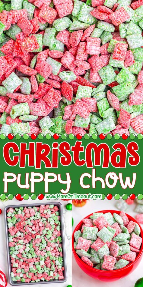 Christmas Muddy Buddies Recipe, Holiday Puppy Chow, Christmas Muddy Buddies, Christmas Puppy Chow, Muddy Buddy Recipe, Puppy Chow Ingredients, Puppy Chow Cookies, Puppy Chow Christmas, Puppy Chow Chex Mix Recipe