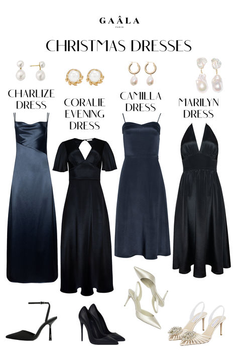 Christmas outfit ideas with silk black dresses Christmas Party Outfits For Women, Womens Christmas Party Outfits, Family Gathering Outfit, Winter Party Dresses, New Year Party Dress, Christmas Party Outfits Classy, Christmas Day Outfits, Outfit Ideas Cold, House Party Outfit