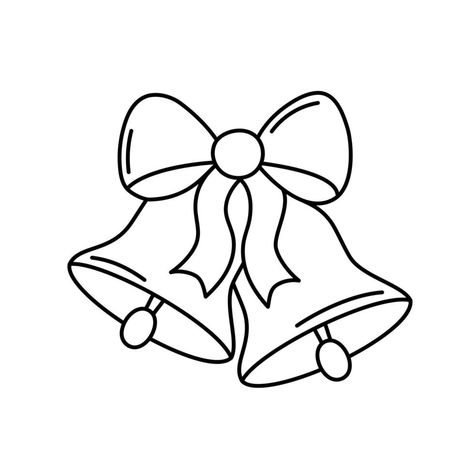 Easy Draw Christmas Pictures, Christmas Bells Illustration, Christmas Drawing Outline, How To Draw A Bell, Christmas Outline Drawings, Jingle Bell Drawing, Jingle Bells Drawing, Bell Drawing Easy, Christmas Bell Drawing