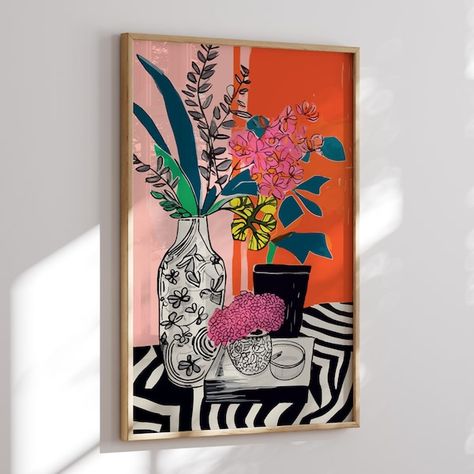 LeCateauArt - Etsy Modern Painting Ideas, Flower Vase Art, Abstract Flowers Print, Trendy Art Prints, Painting Girl, Abstract Art Poster, Matisse Inspired, Girl Room Decor, Abstract Flower Art