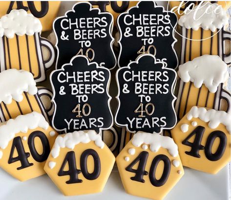 Cheers To 40 Years Cookies, Cheers And Beers To 40 Years, Beer Cookies, Beer Cheers, Cookies Decorated, Birthday Cookies, Sugar Cookies Decorated, Pretzels, 40 Years