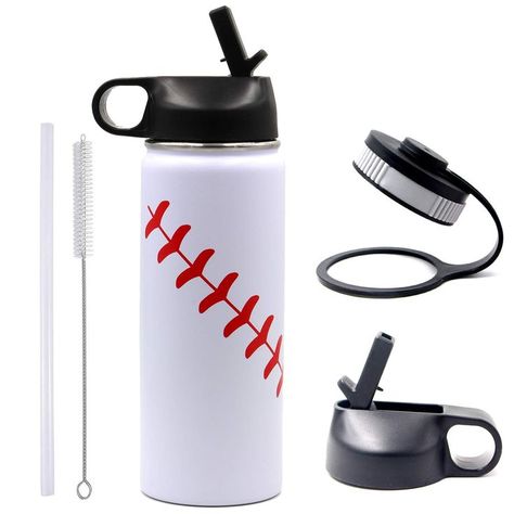 18 oz Baseball Water Bottle, Sports Flask Metal Travel Tumbler with 2 Lids 18/8 Stainless Baseball Water Bottle, Vacuum Insulated Water Bottle, Portable Water Bottle, Powder Coat Colors, Travel Tumbler, Dining Storage, Wide Mouth, Stainless Steel Bottle, Insulated Water Bottle