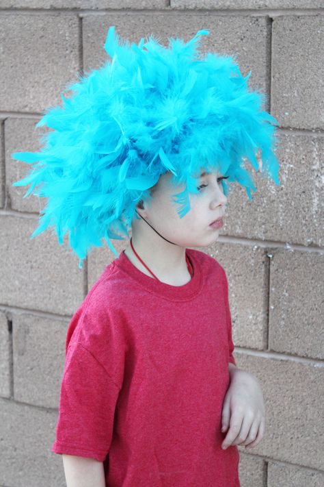 Simple DIY Thing 1 and Thing 2 Hair - 30 Minute Crafts Diy Thing One And Thing Two Costumes, Thing 2 Costumes Diy, Thing One And Thing Two Costumes Diy, Thing One Thing Two Costume, Thing One And Thing Two Costumes, Dr. Seuss Costumes, Seuss Costumes, Dr Seuss Costumes, Thing 1 And Thing 2