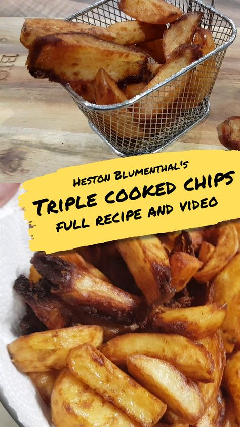 heston blumenthal triple cooked chips full recipe and video Heston Blumenthal Food, Triple Cooked Chips, Heston Blumenthal, Meals For One, Vegetarian Recipes, Food And Drink, Cooking Recipes, Chef, At Home