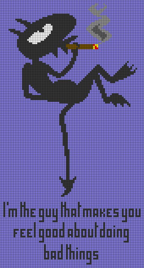 Alpha pattern #107283 | BraceletBook Disenchantment Cross Stitch, Planet Alpha Pattern, Radiohead Alpha Pattern, Funny Tapestry Crochet, Gothic Alpha Pattern, Funny Alpha Pattern, Black And White Pixel Art, Disenchantment Luci, Funny Pixel Art