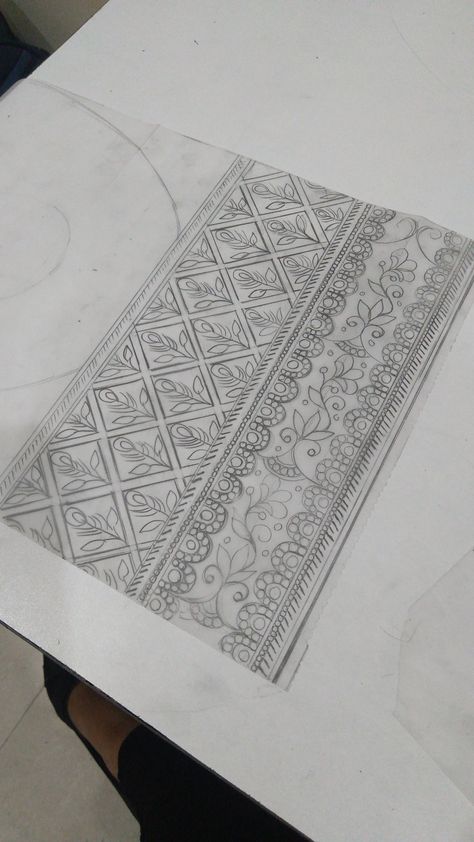 Sari Border Design Drawing, Embroidery Pencil Designs, Embroidery Khaka Designs, Border Khaka Designs, Hand Work Design, Simple Embroidery Designs, Pencil Design, Border Embroidery Designs, Print Design Pattern