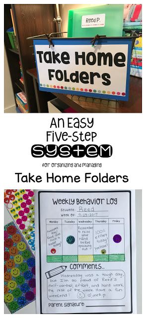 Take Home Folders: An easy system for organizing and managing students' weekly take home folders K3 Activities, 1st Grade Homework, Organizing Classroom, First Grade Homework, Homework Folders, Behavior Log, Preschool Organization, Take Home Folders, Student Folders