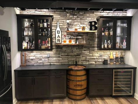 Basement Gameroom, Built In Bar Cabinet, Basement Update, Billiards Room Decor, Basement Bar Area, Bar Lounge Room, Rustic Basement Bar, Hangout Space, Building A Home Bar