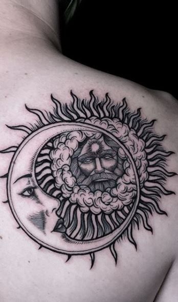 Mens Sun And Moon Tattoo, Sun And Moon Tattoo For Men, Moon Tattoos Men, Day And Night Tattoo, Moon Tattoo Men, Sun Tattoo Men, Sun Moon Tattoos, Moon Face Tattoo, Crescent Moon Tattoo Meaning