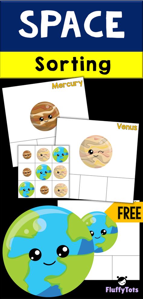 Space Sorting : FREE 3 Planets! Space Worksheets For Preschool, Space Worksheets, Math Activities For Toddlers, Planets Activities, Space Theme Preschool, Space Week, Space Preschool, Preschool Play, Play Math