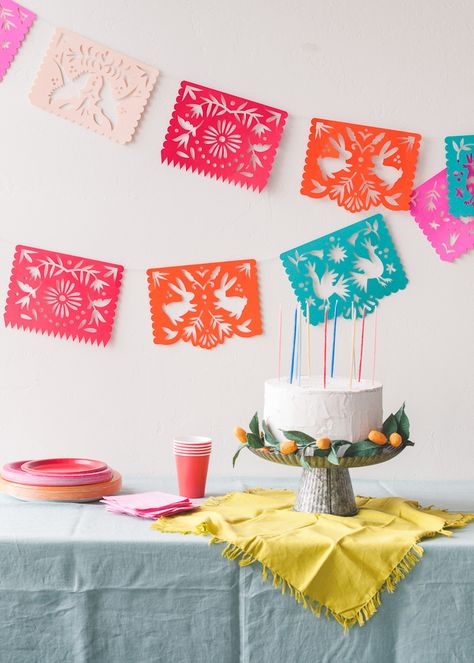 Printable Papel Picado Streamers - The House That Lars Built Mexican Bridal Shower Ideas, Bridal Shower Ideas Diy, Diy Papel Picado, Mexican Fiesta Bridal Shower, Mexican Bridal Showers, Tissue Paper Garlands, Mexican Celebrations, Fiesta Bridal Shower, Colorful Desserts