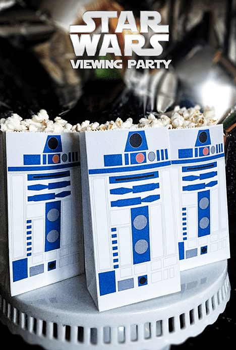 Star Wars Party Ideas, Star Wars Theme Party, Star Wars Crafts, Star Wars Birthday Party, Popcorn Bags, Birthday Star, Viewing Party, Star Wars Birthday, R2 D2