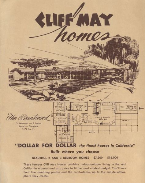 Cliff May Homes House Plans, Cliff May Homes, Classic American Home, Mid Century House Plans, Cliff May, Architecture Residential, Ranch House Designs, Atomic Ranch, California Ranch