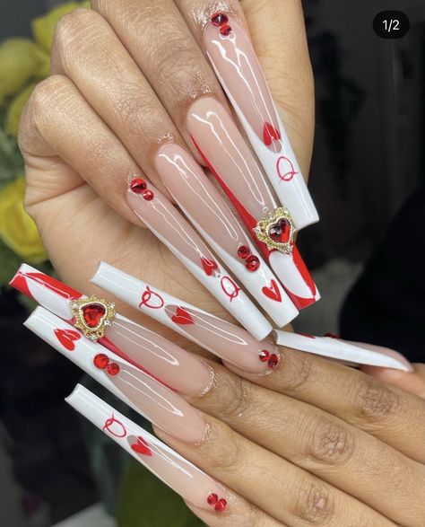 Valentines Nails Xo, Nail Designs Edgy, Edgy Valentines Nails, Edgy Valentines, Nail Art Heart, Vday Nails, Heart Nail Designs, Gel Nail Art Designs, Heart Nail