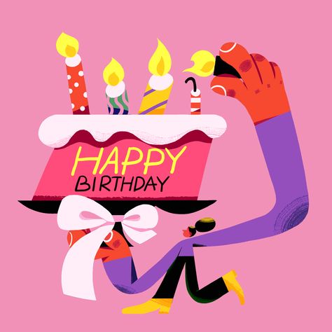 Holiday cards for maindrop on Behance Happy Birthday Motion Graphics, Birthday Cards Illustration, Cake Character Design, Birthday Illustration Design, Birthday Illustration Art, Birthday Graphic Design, Birthday Vector Illustration, Birthday Card Illustration, Birthday Character