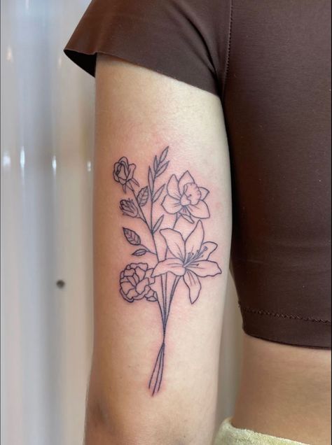 Back Of Bicep Tattoo, Back Of Bicep Tattoo Women, Bicep Tattoo Women, Bicep Tattoo, Tattoo Women, Tattoos Ideas, Girl Tattoos, Flower Tattoo, Tatting