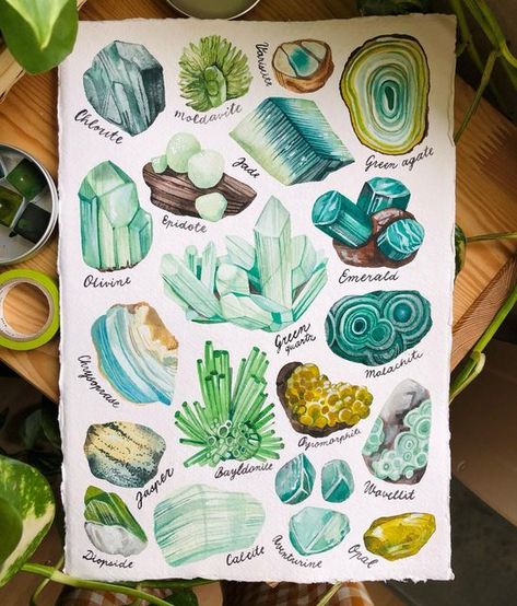 Divoká tužka on Instagram: "I truly can’t get enough of my @hungryforpaint green watercolor palette, it makes me want to paint all the green things! 💚 not sponsored, i’m just super happy with the purchase. #watercolorart #botanicalillustration" Crystals Watercolors, Watercolor Doodles, Green Things, Watercolor Palette, Green Watercolor, Crystal Art, Super Happy, Art Pages, Green Crystals