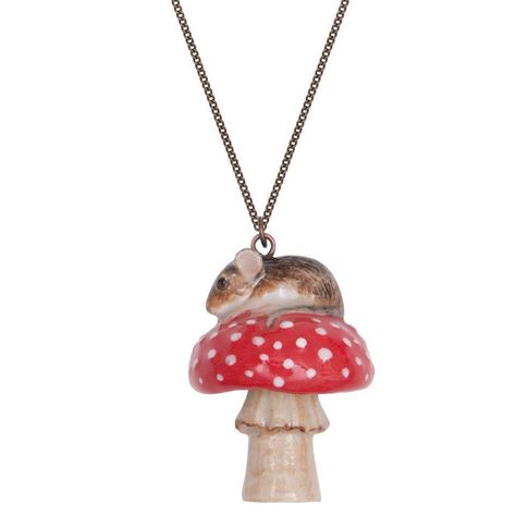 Mouse and Toadstool Necklace | And Mary Porcelain Necklace, Mushroom Necklace, Plate Necklace, Painted Porcelain, Brigitte Bardot, Delicate Details, Hand Painted Porcelain, Stunning Necklace, Beetlejuice