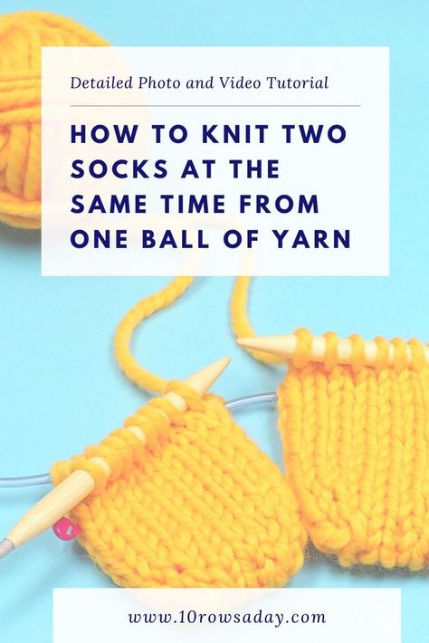 How to Knit Two Toe-Up Socks at the Same Time - 10 rows a day Sock Yarn Knitting Patterns, Knitting Help, Knitting Tutorials, Knit Projects, Knitting Tips, Magic Loop, Crochet Tips, Knitting Instructions, Sock Knitting Patterns