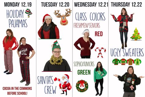 Holiday Dress Up Week Student Council Poster High School Dress up Days Christmas Theme Dress Up Days, Christmas School Dress Up Days, Holiday Dress Up Days For School, School Dress Up Days, Christmas Spirit Week, Dress Up Days, Holiday Spirit Week, High School Dresses, Christmas Dress Up