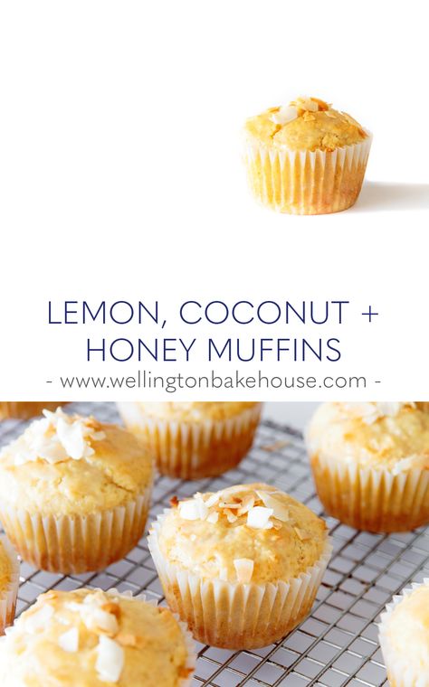 Gluten Free Coconut Muffins, Honey Lemon Muffins, Lemon Coconut Muffins, Mahjong Snacks, Cottagecore Desserts, Honey Muffins Recipe, Muffin Monday, Coconut Muffin Recipes, Lemon And Coconut