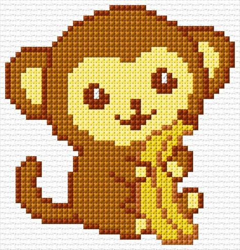 Monkey - Cross-Stitch Designs Monkey Embroidery, Cross Stitch Calculator, Monkey Pattern, Baby Cross Stitch Patterns, Pixel Art Grid, Animal Cross Stitch Patterns, Pola Kristik, Beautiful Cross Stitch, Pola Sulam