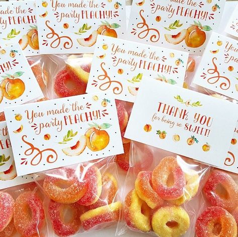 Peach Party Favor Ideas, Peach Theme Food Ideas, Two Peachy Birthday Theme, Peach Second Birthday Party, Fruit Theme Party Favors, Peach Theme Party Favors, Peach Bday Party, Two Peachy Birthday, Princess Peach Birthday Party Favors