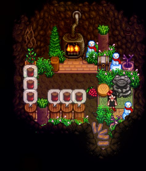 Stardew Valley Fruit Bat Cave, Stardew Ideas, Stardew Farm, Stardew Farms, Stardew Valley Layout, Stardew Valley Tips, Stardew Valley Farms, Valley Game, Stardew Valley Fanart