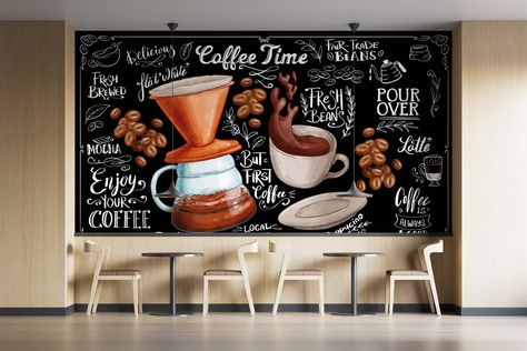 Coffee Shop Wallpaper, Wallpaper Cafe, Cafe Wallpaper, Bistro Restaurant, Coffee Wall Art, Coffee Wallpaper, Coffee Illustration, Creative Coffee, Ink In Water