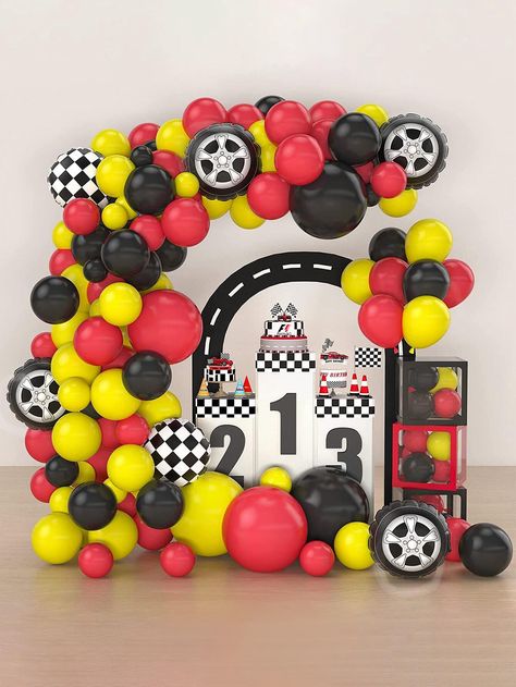 123pcs Racing Car Theme Party Balloon Arch Garland Kit, Racing Car Birthday Party Decoration, Checkered Foil Balloons, Car Party SuppliesI discovered amazing products on SHEIN.com, come check them out! Two Fast Two Furious, Car Theme Party, Party Balloon Arch, Racing Car Birthday, Cars Birthday Party Decorations, Car Birthday Party, Car Themed Parties, Race Car Birthday Party, Car Theme