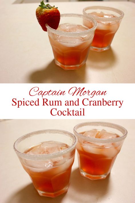 An easy rum based cocktail recipe. This Captain Morgan spiced rum and cranberry cocktail makes a great holiday cocktail (Christmas drinks or Thanksgiving). Enjoy this delicious dark rum drink! Spiced Rum Drinks Easy, Recipes With Spiced Rum, Drinks Made With Spiced Rum, Spiced Rum Cocktails Easy, Captain Morgan Drinks Easy, Captain Morgan Mixed Drinks, Mixed Drinks With Captain Morgan, Drinks With Captain Morgan Spiced Rum, Drinks With Captain Morgan