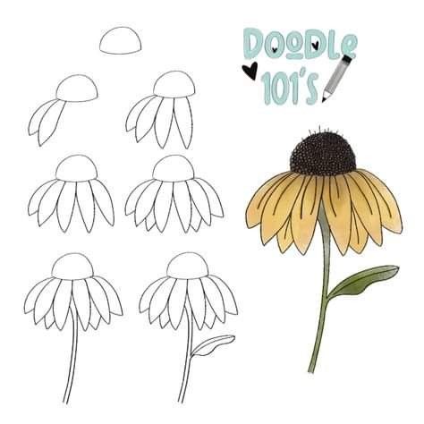 Flower Doodles Easy, Doodles Flowers, Doodles Easy, Doodles Illustration, Doodle Art For Beginners, Doodle Art Flowers, Flower Drawing Tutorials, Flower Art Drawing, Floral Drawing