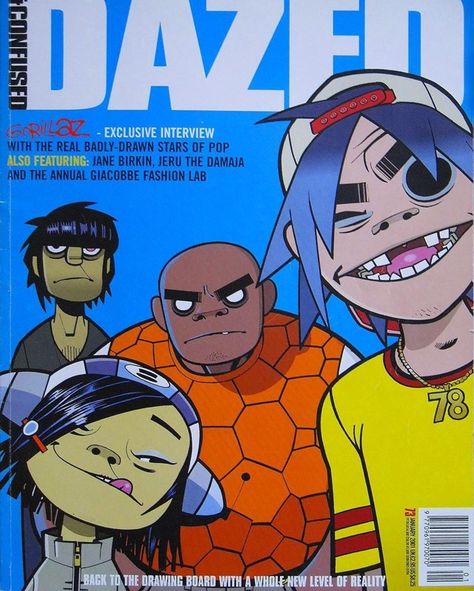 Gorillaz on the cover of Dazed & Confused, January 2001 Jamie Hewlett Art, Dazed Magazine, Demon Days, Monkeys Band, Jamie Hewlett, Gorillaz Art, Dazed And Confused, Jane Birkin, Art Collage Wall