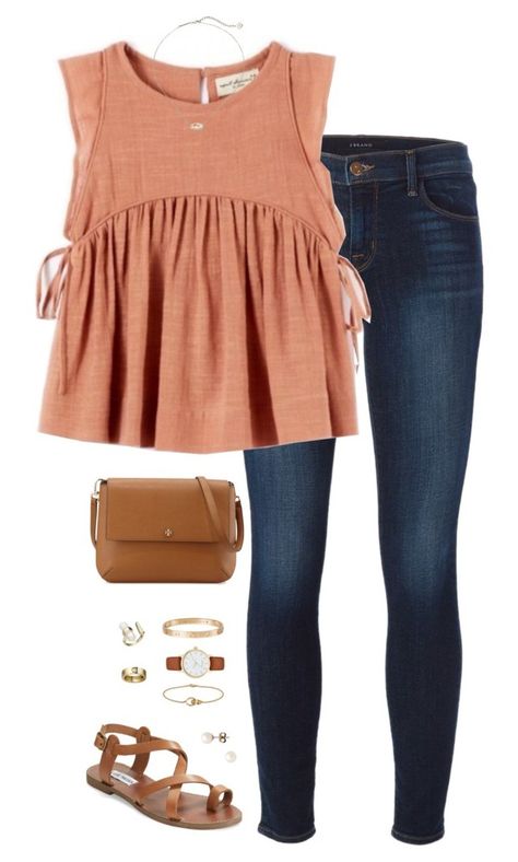 "peachy" by tessorastefan ❤ liked on Polyvore featuring J Brand, Kendra Scott, Steve Madden, J.Crew, Tory Burch, Cartier and Kate Spade Crew Clothing, Spring Summer Outfits, Outfits Casuales, Primavera Estate, Kendra Scott, Cute Casual Outfits, Cute Fashion, Polyvore Fashion, Spring Summer Fashion