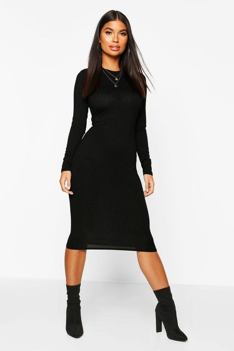 Midi Dress Outfit, Turtleneck Midi Dress, Ribbed Bodycon Dress, Ribbed Dress, Ribbed Midi Dress, Ribbed Turtleneck, High Neck Long Sleeve, Bodycon Fashion, Looks Chic