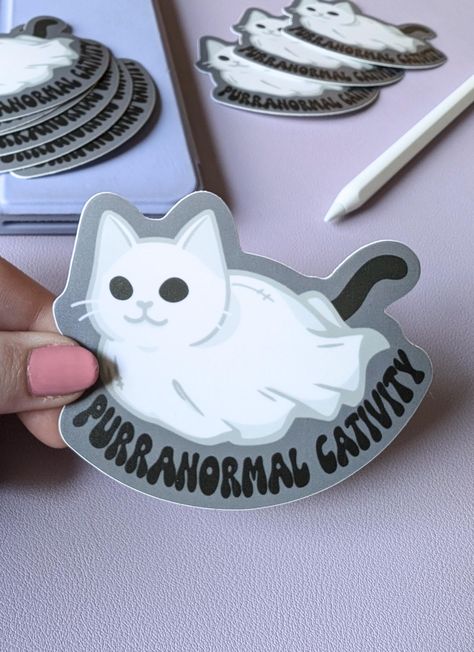 These spooky kitties are made from an especially strong matte vinyl that makes them amazing for both indoor and outdoor use, and the purrfect gift for the cat lover in your life (which my be you! Treat yo self!) Highlights: - 3.3 inches wide, 2.75 inches tall - Premium Matte Vinyl - Waterproof - Dishwasher safe! - Weatherproof, including UV resistant laminate - Scratch Resistant - Made with certified Eco-Solvent Inks - Made with recycled backing paper - Ships from our small business in Colorado Bisexual Wallpaper Iphone Aesthetic, Iphone Stickers, Diy Kandi Bracelets, Sticker Design Inspiration, Diy Kandi, Ghost Cat, Cat Stickers, Cute Animal Drawings, Cute Stickers