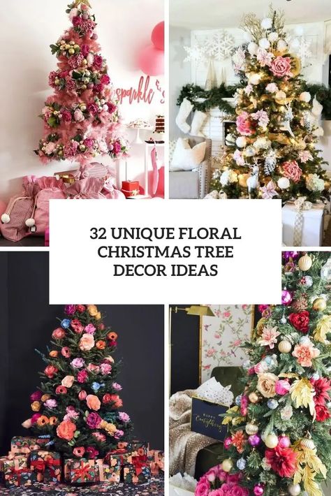 unique floral christmas tree decor ideas Floral Christmas Tree Ideas, Spring Christmas Tree Ideas, Girly Christmas Tree, Christmas Tree Flowers, Holiday Floral Arrangements, Floral Christmas Tree, Holiday Flowers, Christmas Tress, Christmas Tree Decor Ideas