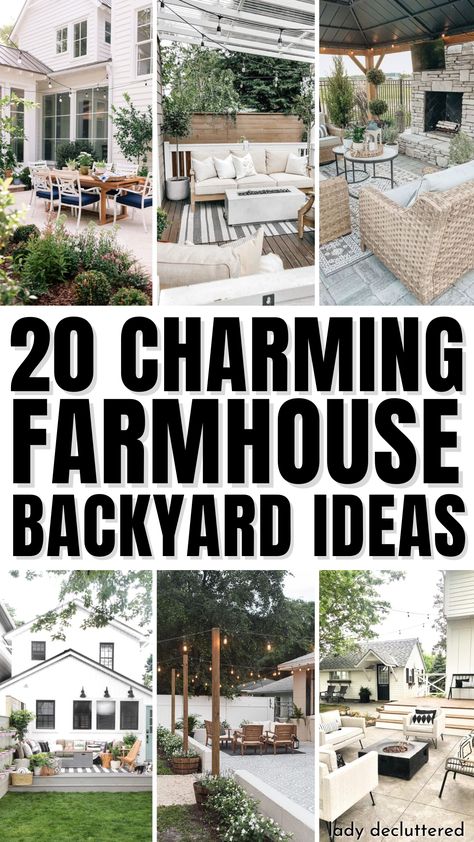 20 Charming Farmhouse Backyard Ideas Farmhouse Outdoor Patio Furniture, Modern Farmhouse Patio Ideas Backyards, Outdoor Patio Ideas Farmhouse, Patio Farmhouse Decor, Outdoor Farmhouse Patio Ideas, Backyard Rustic Ideas, Country Deck Ideas Farmhouse, Cottage Patio Decor, Backyard Farmhouse Ideas