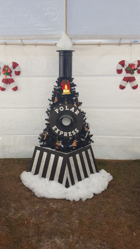 Christmas Tree Polar Express Theme, Polar Express Themed Christmas Party, Train Theme Christmas Tree, Polar Express Tree Decorations, Polar Express Theme Christmas Tree, Polar Express Tree Ideas, Polar Express Train Diy, Polar Express Door Decorating Contest, Polar Express Tree