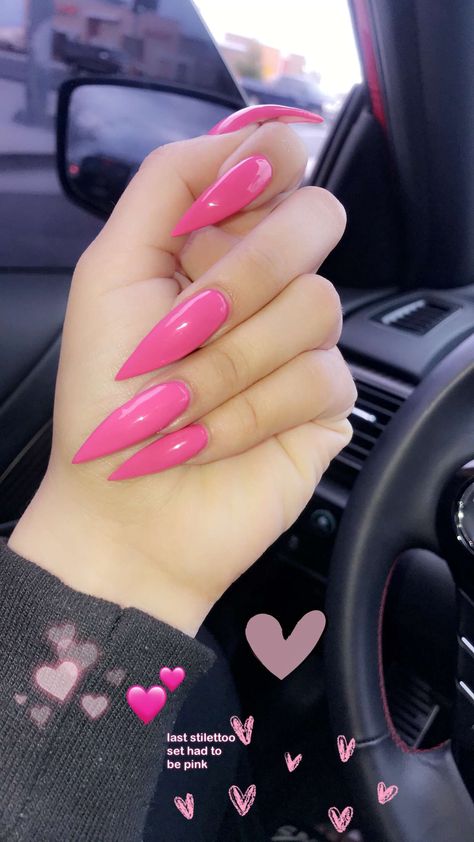 Pointed Pink Nails, Hot Pink Nails Stiletto, Pink French Tip Stiletto Nails, Pointy Pink Nails, Pink Stilletos Nails, Pink Acrylic Nails Stiletto, Pink Nails Pointy, Light Pink Stiletto Nails, Pink Pointy Nails