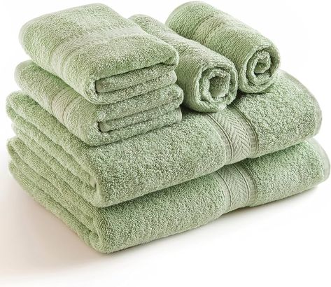 Sweet Needle 6 Piece Towel Set - 2 Bath Towels, 2 Hand Towels and 2 Washcloths Cotton Daily Use Hotel Spa Quality Soft Highly Absorbent Quick Dry Light Weight (Sage Green) : Amazon.co.uk: Home & Kitchen Egyptian Cotton Towels, Gym Towel, Green Towels, Glam Decor, Drying Towels, Soft Towels, Linen Towels, Bathroom Essentials, Egyptian Cotton