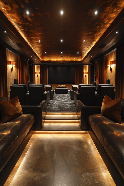 29 Finished Basement Ideas For A Multi-Functional Space - Courtneys World Luxury Theater Room, Cozy Clean Home, Home Theatre Room Ideas, Basement Theater, Basement Movie Room, Home Theater Room Design, Tiered Seating, Theater Room Design, Dream Basement