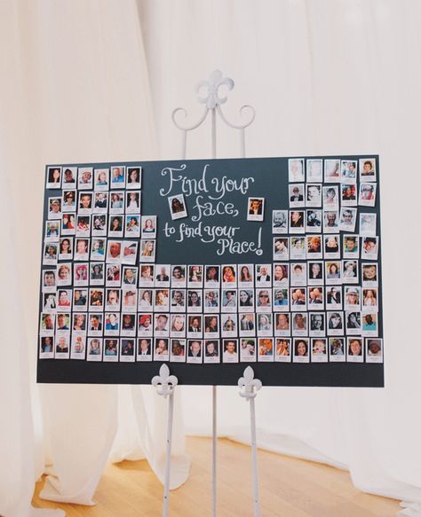 Family Picture Wedding Decor - Polaroid escort card display. could use FB photos, instagram photos, or family photos Polaroid Wedding, Wedding Photo Display, Display Family Photos, Creative Wedding Ideas, Wedding Table Plan, Seating Plan Wedding, בר מצווה, Wedding Table Decorations, Seating Plan