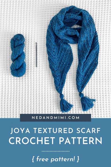 The Joya Scarf is a modern crochet scarf pattern with a simple but gorgeous texture, and a unique construction too! Start at the centre with a diamond shape and then work your way out until you reach your desired length. The tassels at each point add the perfect finishing touch. This pattern is written for one size, but it is very easy to customize the width and length. Modern Crochet Scarf, Modern Haken, Crochet Garments, Crochet Cowls, Crochet Scarf Pattern, Textured Crochet, Crochet Scarfs, Crochet Wearables, Crochet Neck Warmer