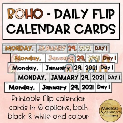 Flip calendar options | TPT Flip Calendar, Class Organization, Flip Chart, Flip Cards, Boho Theme, Teachers Pay Teachers, Educational Resources, Free Printable, Free Printables