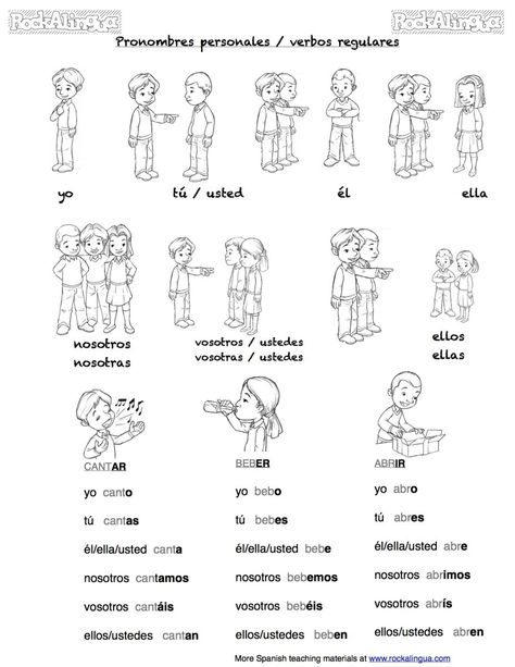 Your kids will learn how to conjugate the different Spanish Verb with the corresponding personal pronoun. Spanish Subject Pronouns, Personal Pronoun, Spanish Exercises, Pronouns Worksheet, Spanish Verb Conjugation, Subject Pronouns, Spanish Basics, Spanish Lessons For Kids, Verb Conjugation