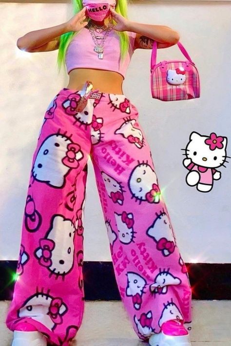 Hello Kitty Sweatpants, Clothes Hello Kitty, Y2k Outfits Men, Hello Kitty Y2k, Y2k Hello Kitty, Y2k Girls, Hello Kitty Dress, Clothes Y2k, Kitty Clothes