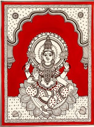 Lakshmi Madhubani Painting, Kalamkari Painting Traditional, Kalamkari Motifs, Sketches Outline, Mythological Art, Kalamkari Prints, Kalamkari Art, Wallpaper Prints, God Wallpaper